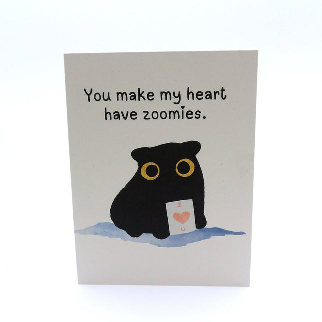 Black Cat Zoomie Heart Love Card