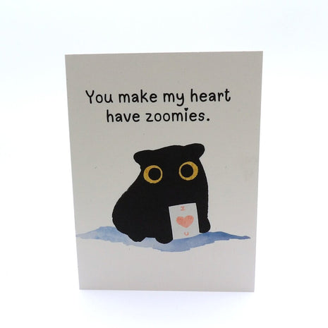 Black Cat Zoomie Heart Love Card