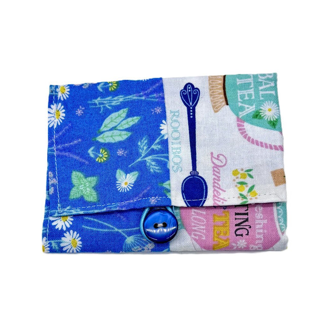 teabag wallet, tea and blue floral
