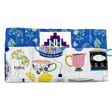 teabag wallet, tea and blue floral