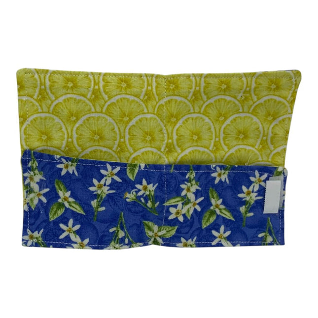 2 pocket wallet, blue/white floral & lemons