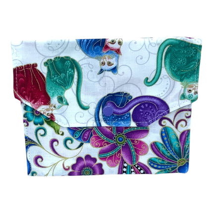 med purse, cats & flowers on white