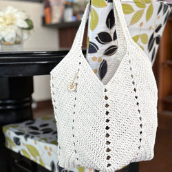 Crochet Tote Boho Bag - Cream - view 3
