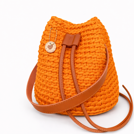 Crochet Round Drawstring Shoulder Purse - Turmeric