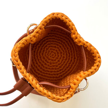 Crochet Round Drawstring Shoulder Purse - Turmeric