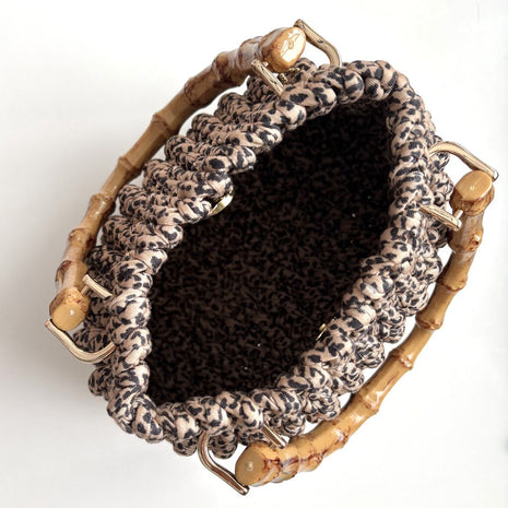 Crochet Leopard Bubble Purse w/Bamboo Handles