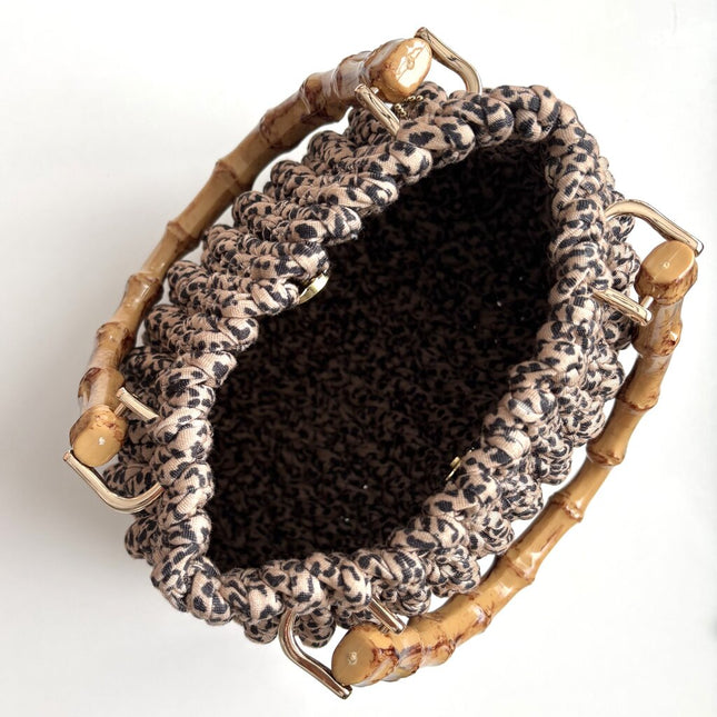 Crochet Leopard Bubble Purse w/Bamboo Handles