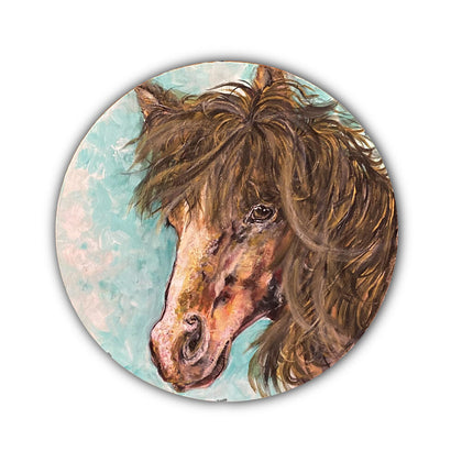 Acrylic horse painting on a round canvas