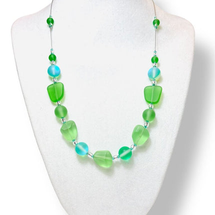 Tumbled Glass Necklace - Ch - peridots