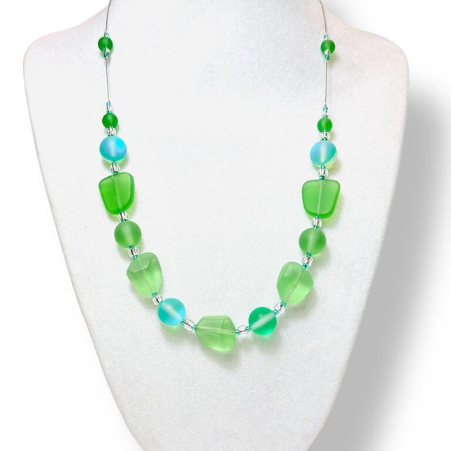 Tumbled Glass Necklace - Ch - peridots
