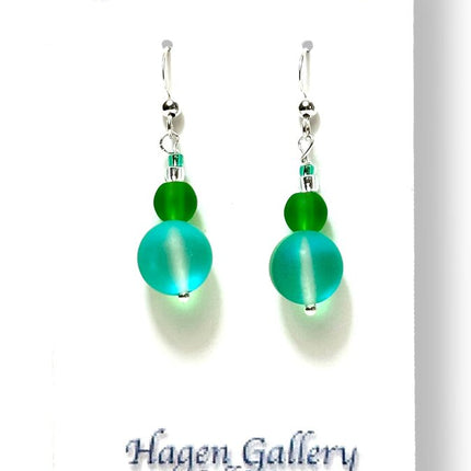 Tumbled Glass Earrings - Double Rounds - peridots