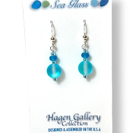 Tumbled Glass Earrings - Round Aqua w sm Capri