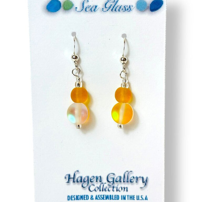 Tumbled Glass Earrings - Amber double round