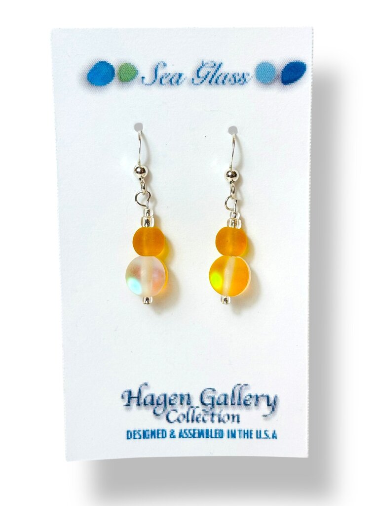 Tumbled Glass Earrings - Amber double round