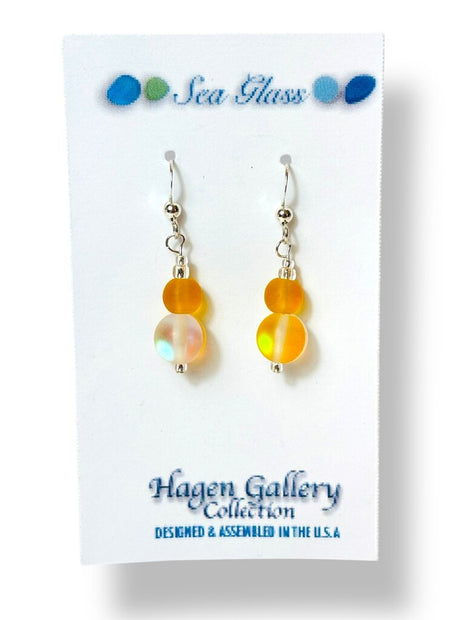 Tumbled Glass Earrings - Amber double round