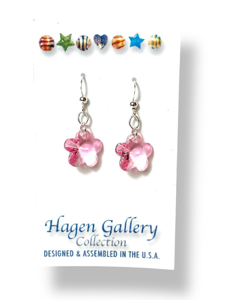 Swarovski Crystal Earrings - Flowers - Light pink