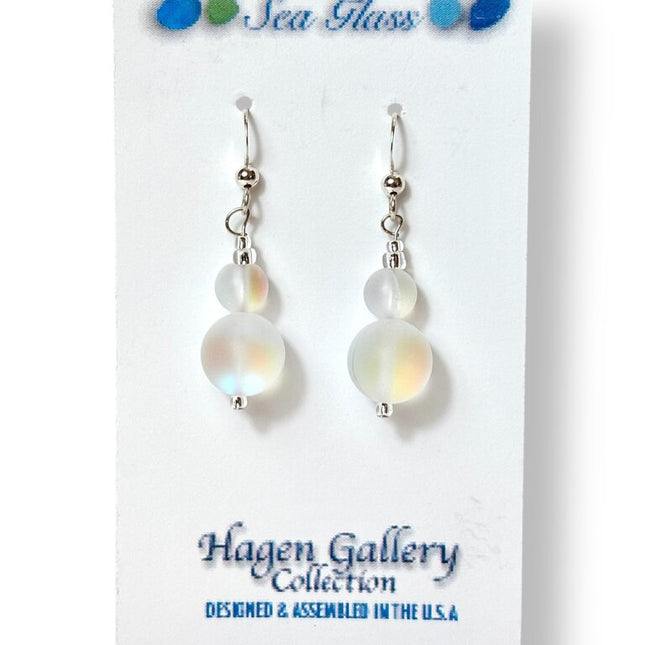 Tumbled Glass Earrings - Double Round white