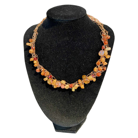 Crochet necklace - Carnelian and Agate