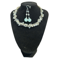 Crochet necklace and earring set Blue Opal, Blue lace Agate - view 1