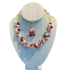 Crochet necklace and earring set Candy Cane - view 1