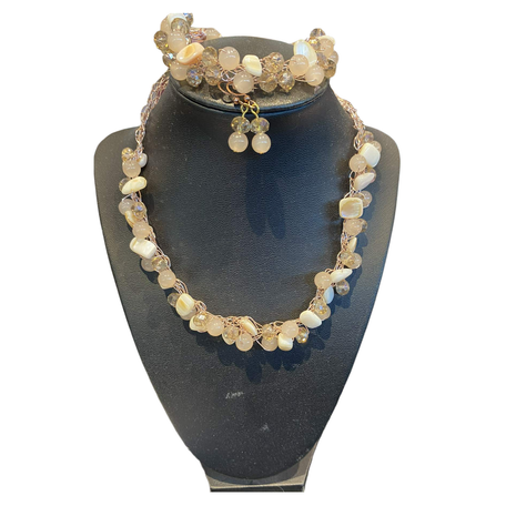 CROCHET NECKLACE BRACELET EARRINGS SET
