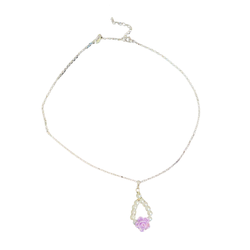 Glass pearl and flower necklace and earring set Purple - view 2