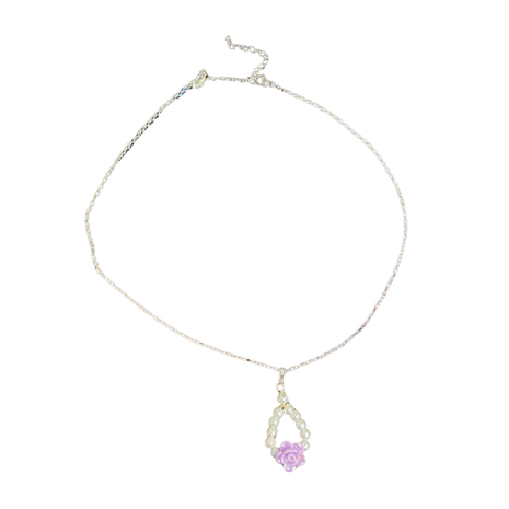 Glass pearl and flower necklace and earring set Purple