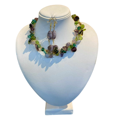 Crochet necklace and earring set Hearts of Beauty