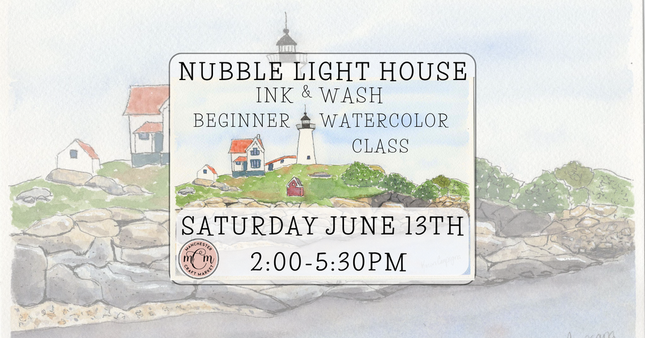 06/13 Nubble Light House Ink and Wash Beginner Watercolor Class