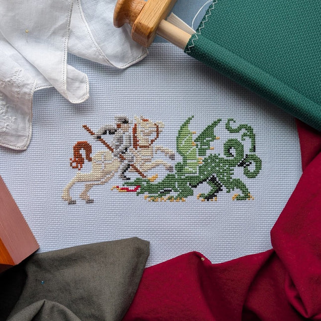 Knight Slaying the Dragon Fierce Cross Stitch Pattern
