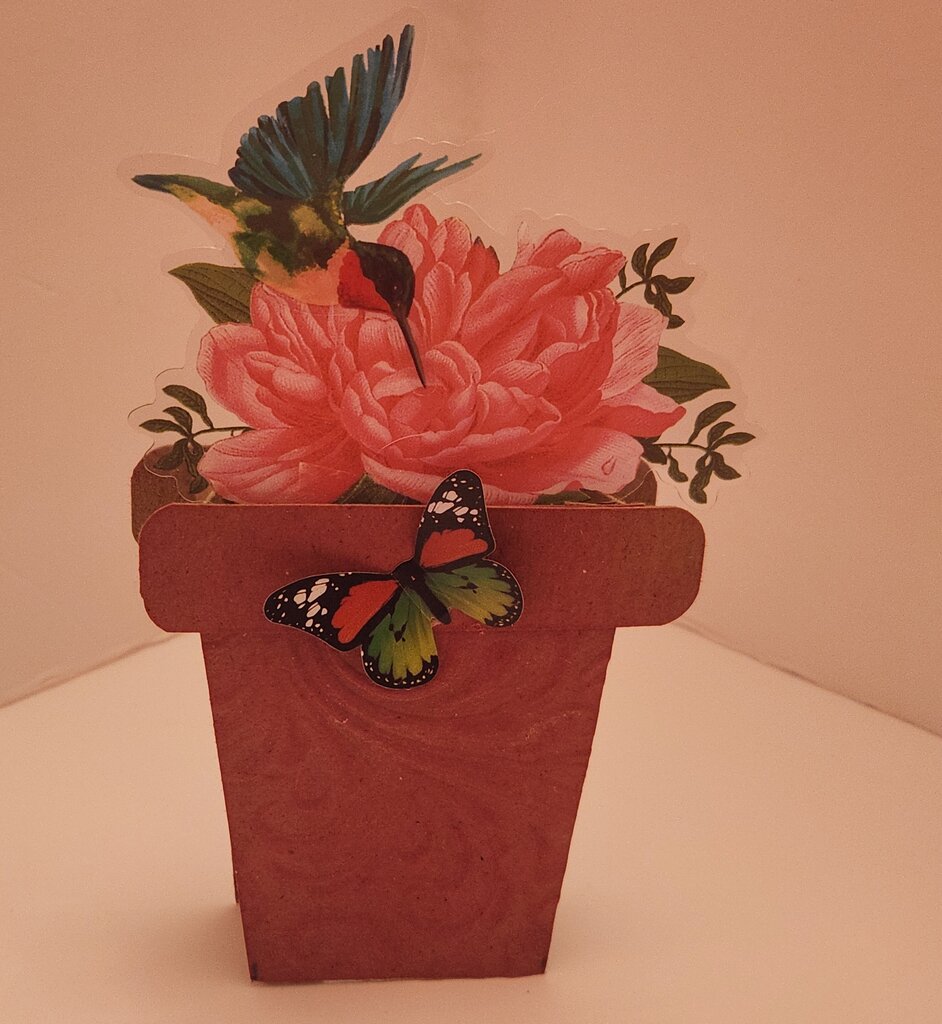 Flowerpot Card/red/Green Butterfly