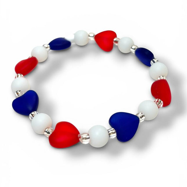 Tumbled Glass Bracelet - red white blue hearts