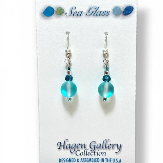 Tumbled Glass Earrings - Rd Aqua, sm rd crystal