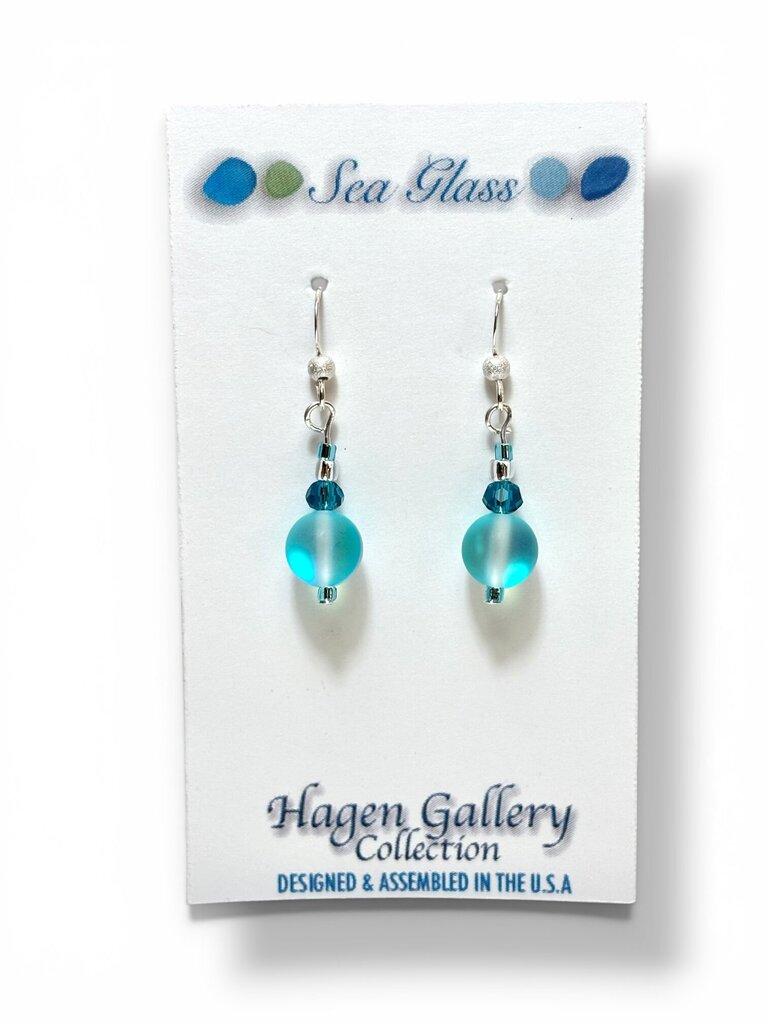 Tumbled Glass Earrings - Rd Aqua, sm rd crystal