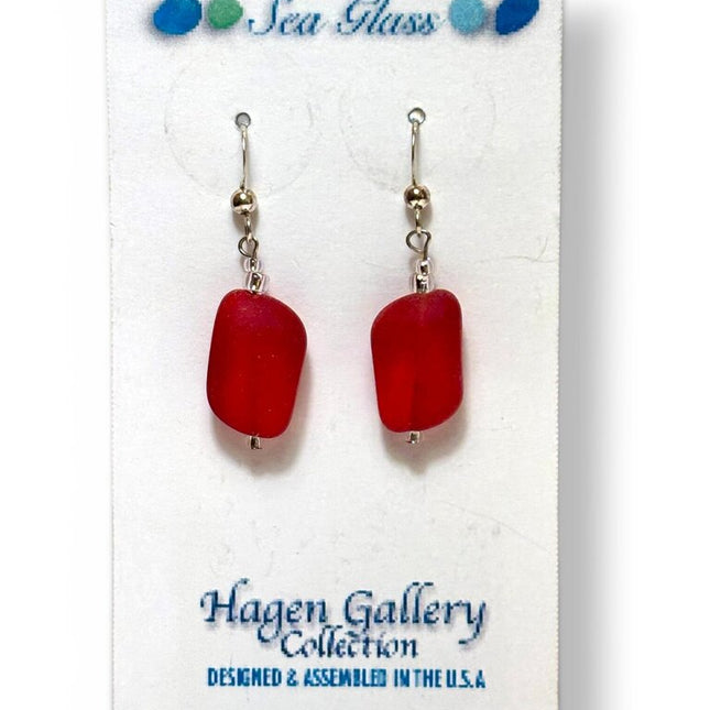 Tumbled Glass Earrings - red nuggets