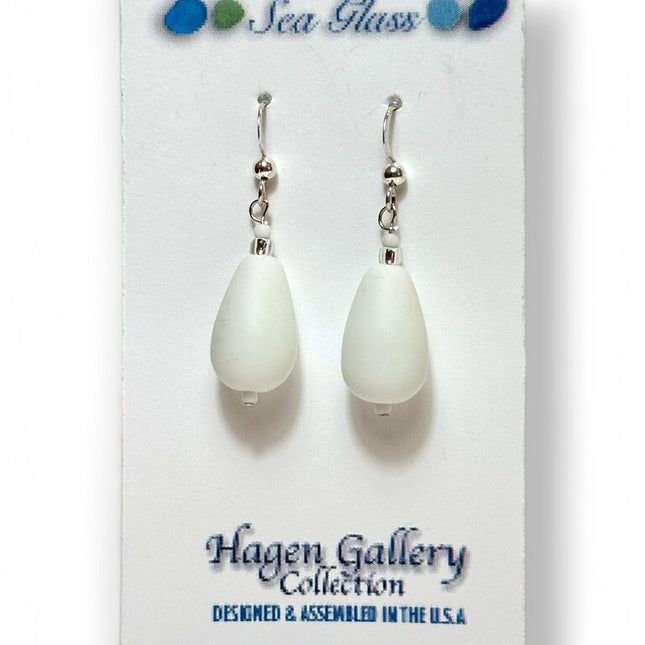 Tumbled Glass Earrings - White tear