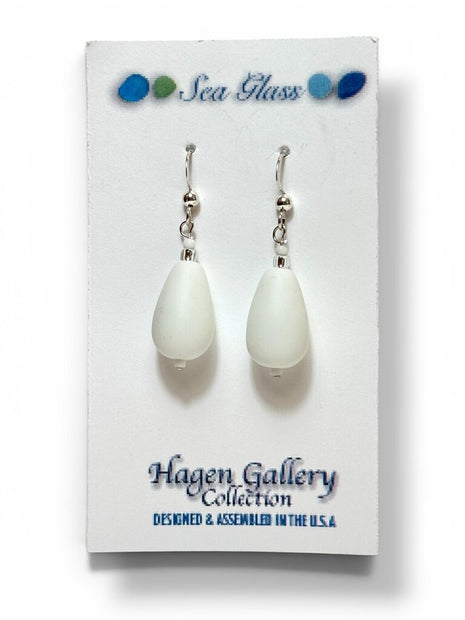 Tumbled Glass Earrings - White tear