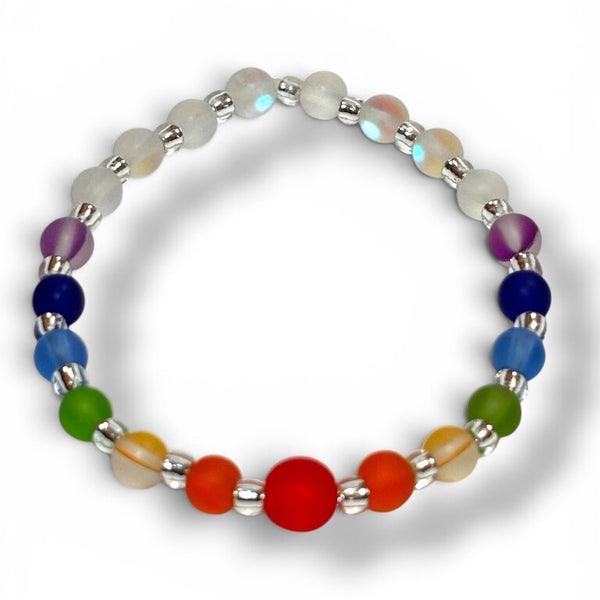 Tumbled Glass Bracelet - Pride Flag Rainbow
