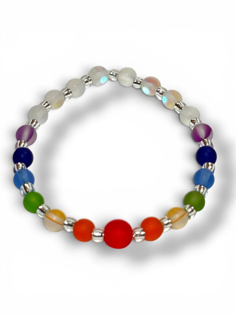 Tumbled Glass Bracelet - Pride Flag Rainbow
