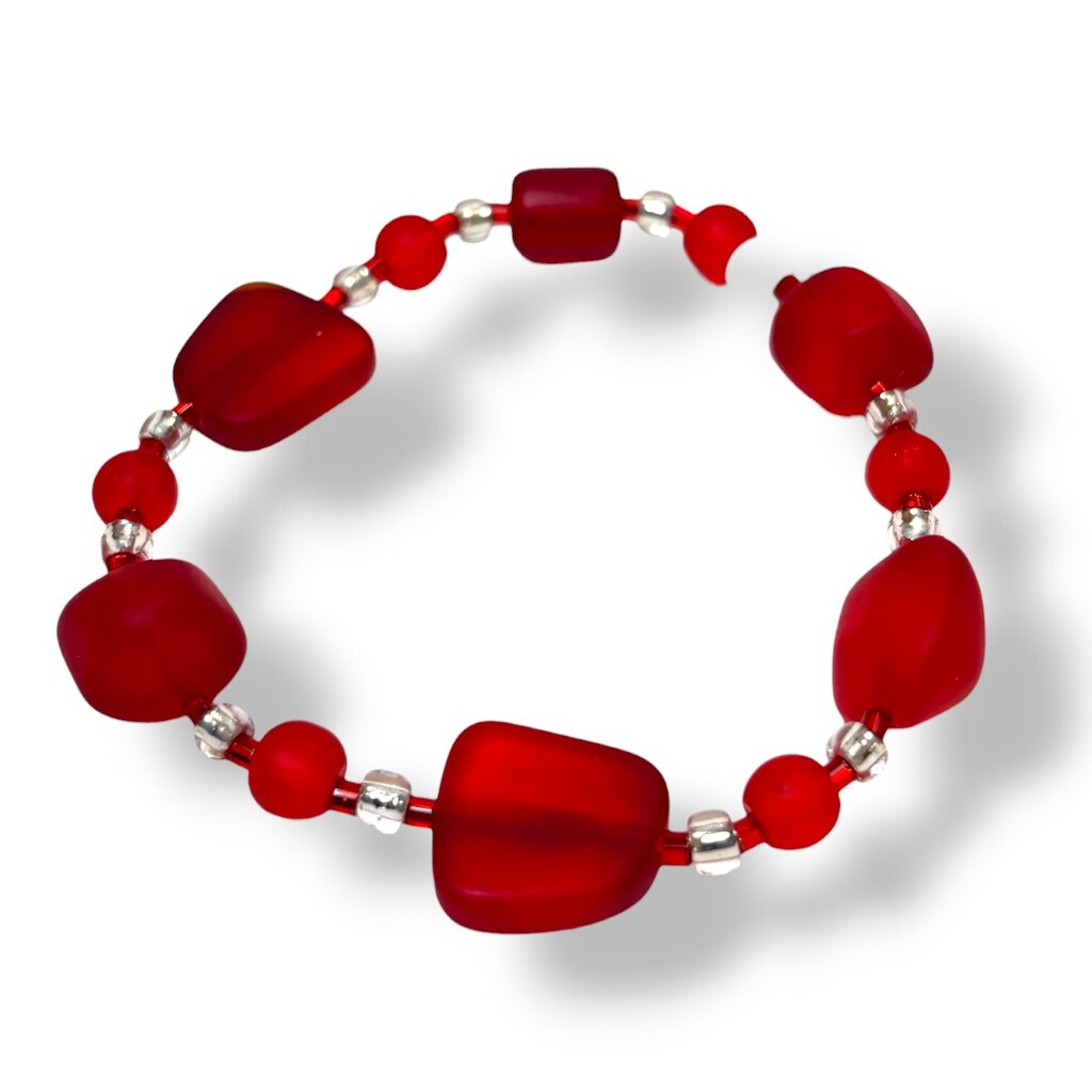 Tumbled Glass Bracelet - red
