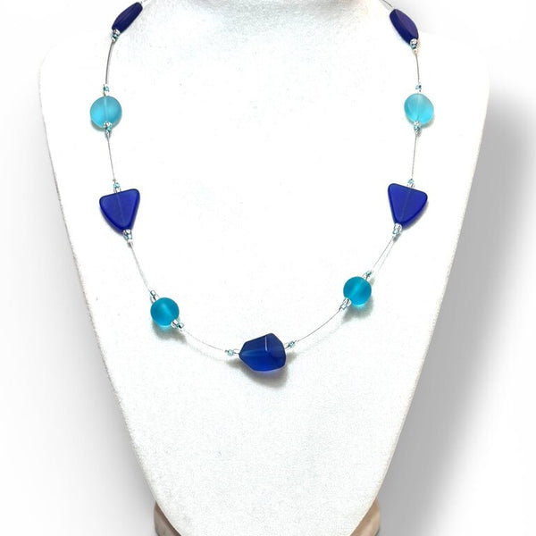 Tumbled Glass Necklace - Fl - Cobalt/Aqua