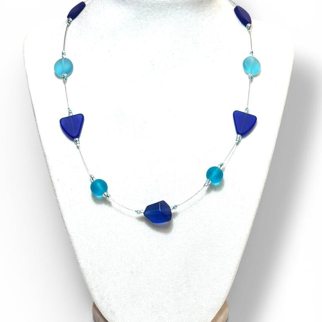 Tumbled Glass Necklace - Fl - Cobalt/Aqua