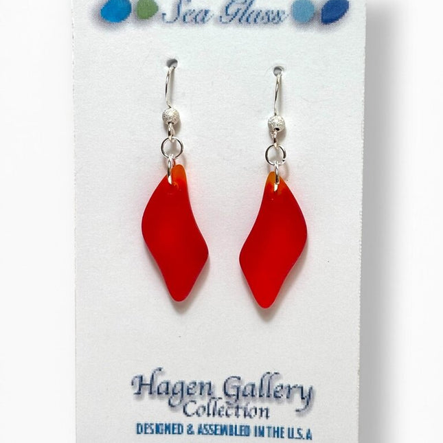 Tumbled Glass Earrings - red waves