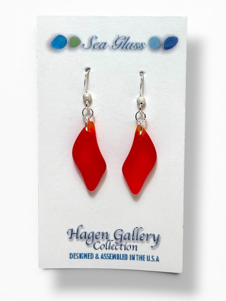 Tumbled Glass Earrings - red waves