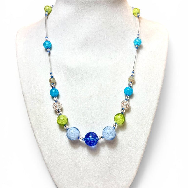 Venetian Glass Necklace - Ch - cobalt/Lt Sap/peri/white Round Som