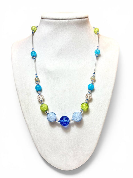 Venetian Glass Necklace - Ch - cobalt/Lt Sap/peri/white Round Som