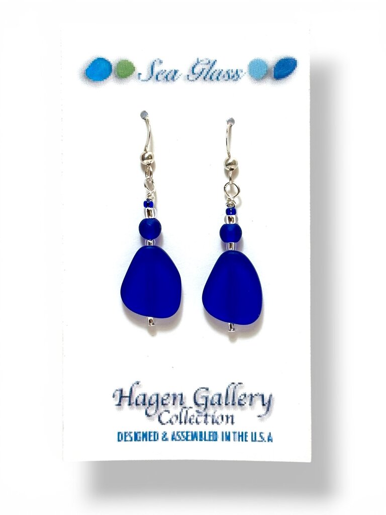 Tumbled Glass Earrings - Cobalt flag w sm rd