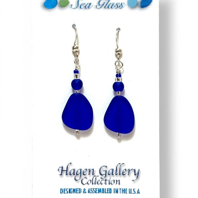 Tumbled Glass Earrings - Cobalt flag w sm rd