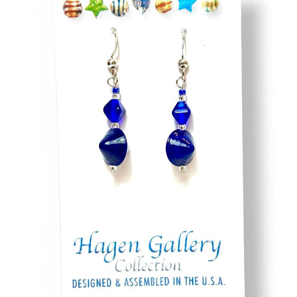 Venetian Glass Earrings - cobalt - double bicone