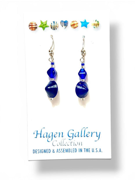 Venetian Glass Earrings - cobalt - double bicone